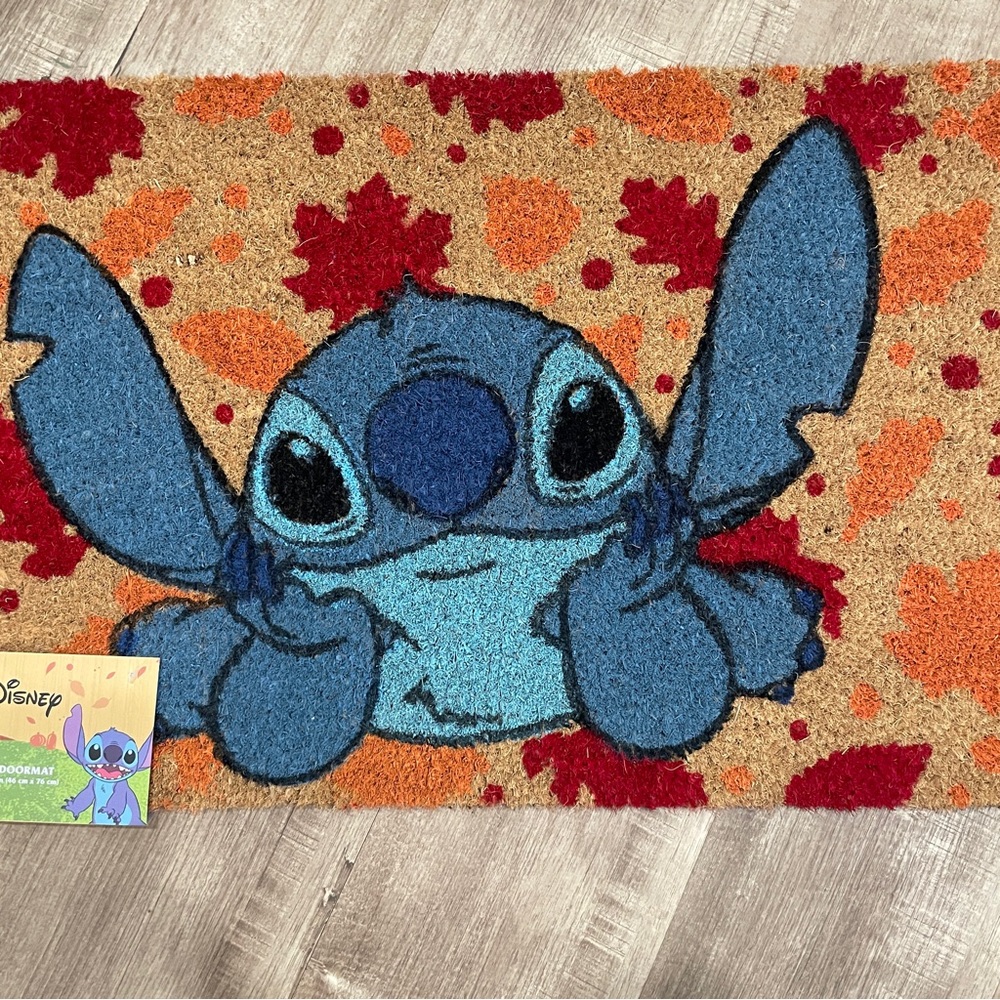 NEW Disney Lilo & Stitch Autumn Leaves Coir Doormat 18x30 Fall Entryway Rug - Picture 2 of 3